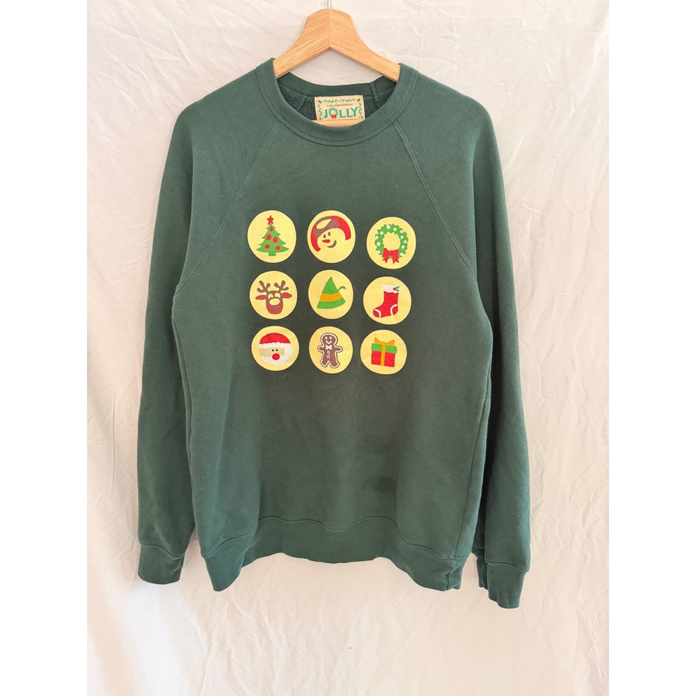 Kiel James Patrick Sweatshirt Womens Green Christmas Graphic Raglan Large